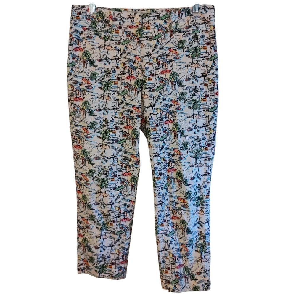 Talbots Ankle Pants‎ Beach Novelty Print High Rise Hem Stretch Womens Ten Petite